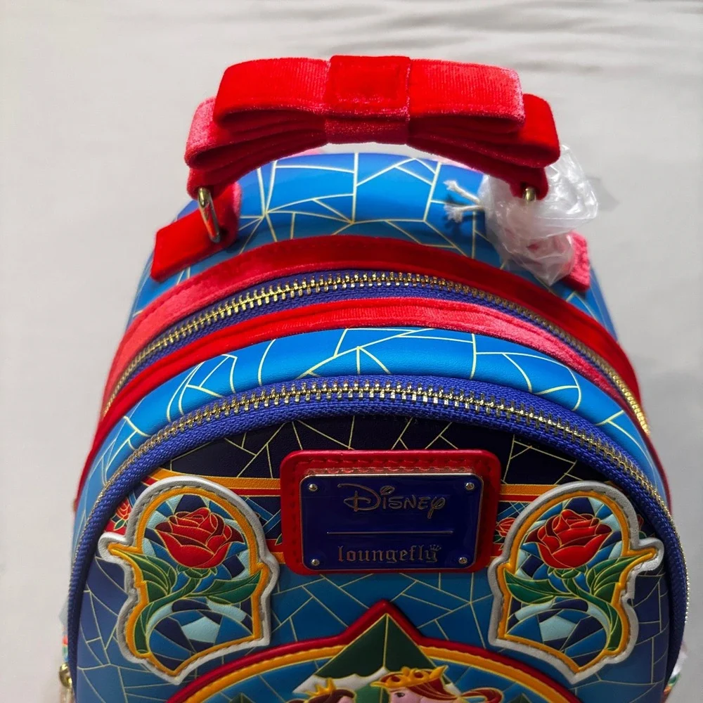 Loungefly Disney Beauty and the‎ Beast Stained Glass Roses Mini Backpack Belle